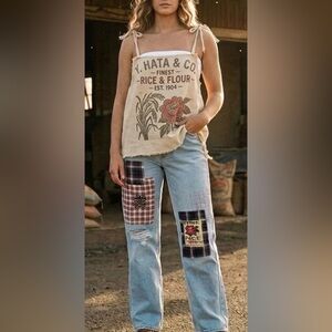 Patchwork Dad Jeans with Plaid Accents and Hawaiian Quilt & Hawai’i Rice Patch